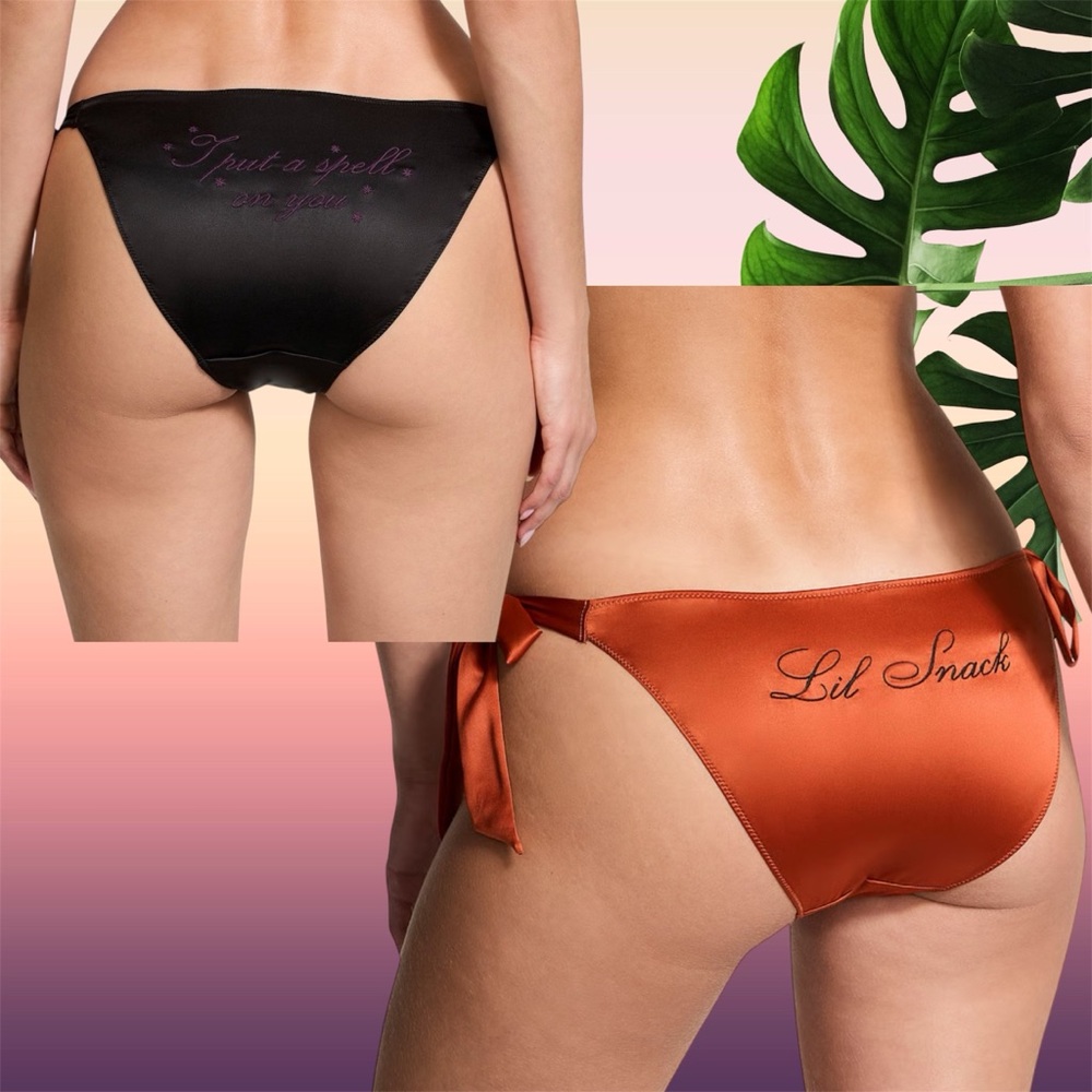 NEW X-Large VS VERY SEXY Flirty Embroidery Side-Tie Cheeky Halloween Panties